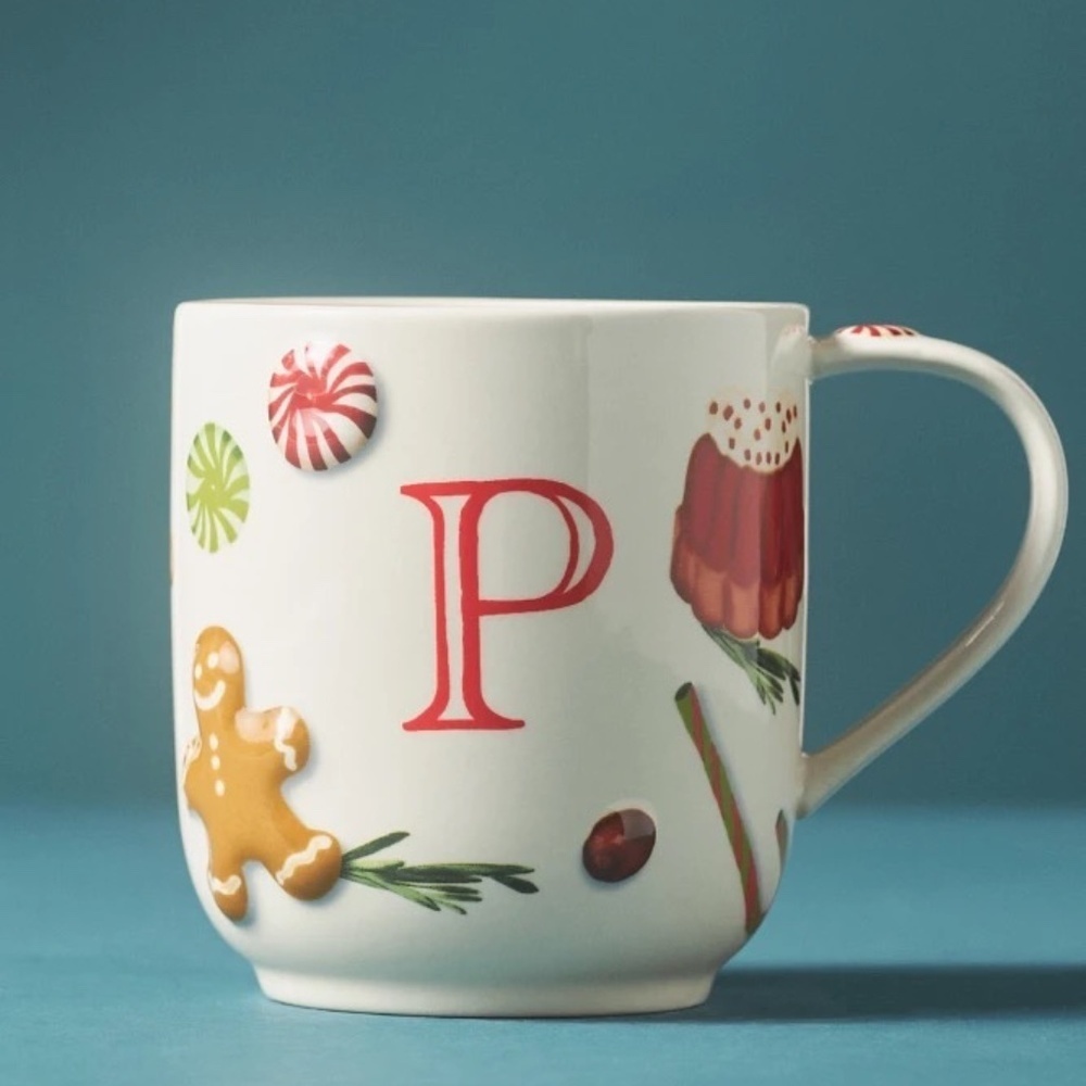 NWT Anthropologie HOLIFAYE STONEWARE MONOGRAM MUG A Christmas